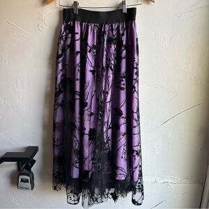 Purple Burnout Velvet Sheer Floral Maxi Skirt Dark Romantic Whimsigoth Goth S?